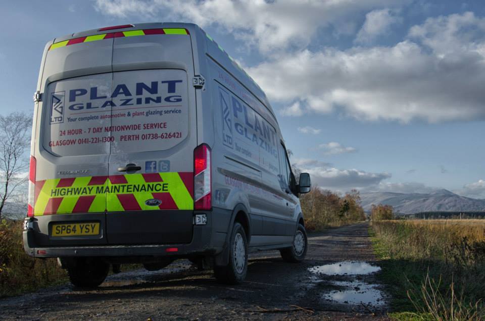 plant glazing van on a commercial window repair job